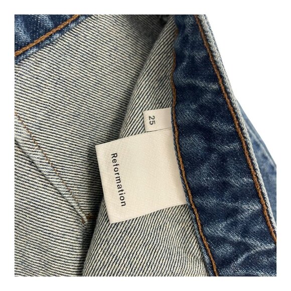 Reformation Size 25 Candace Denim High Rise Mini Skirt Jean Button Down - Picture 5 of 6
